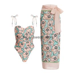 Women's Swimwear Female Retro Floral Colorblock Print One-Piece Swimsuit Holiday Beachwear Cover-up Designer Bathing Suit Summer Surf Wear H240507