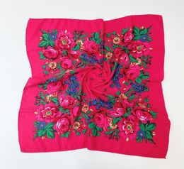 Women Square National Scarf 7070cm Russian Retro Floral Print Head Scarves Bandana Foulard Femme Muslim Headwraps Hijab Scarf3884756