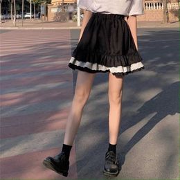 Skirts Korean Women School High waisted lace cake skirt Japanese Girls Skirts Pink Lace Mini Casual Pleated Skirt Indie Vintage