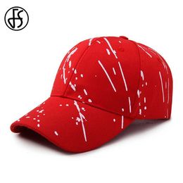 Ball Caps FS Red White Graffiti Women Baseball Cap High Quality Cotton Trucker Hat For Men Streetwear Hip Hop Caps Gorras Hombre Winter Y240507