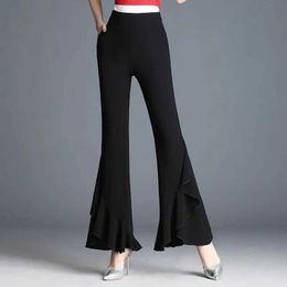 Women's Pants Capris Temperament Simple Fashion High Waist Black Bell Bottomed Pants Womens Spring Summer New Thin Pocket Straight Slim Fit Trousers Y240504