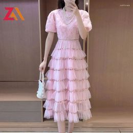 Party Dresses ZALady Fashion Summer Streetwear White Pink Flower Sequin A-line Midi For Women Beach Elegant Dress Vestidos