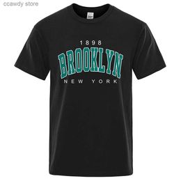 Men's T-Shirts 1898 Brooklyn New Your USA City Strt Printed Men O-Neck Oversized Short Seve Summer Cotton Tshirt Breathab Ts H240507