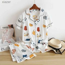 Kvinnors sömnkläder Nytt 100% Pure Cotton Short Sleeved Womens Pyjama Set Cute Cartoon Pyjamas Japanese Simple Short Sleeved Pyjamas Womens Pyjamas WX