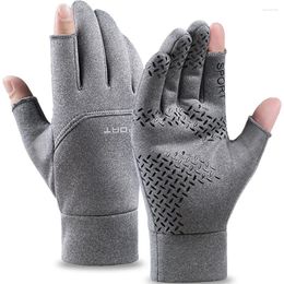 Cycling Gloves Winter Fishing Men's Women Warm Anti-Slip For Sports Touch Screen Two Fingers Cut Outdoor Angling