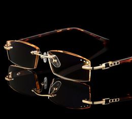 Rimless Reading Glasses Men Tint Brown Diopter Eyewear 100 150 200 250 300 350 Fashion Read Presbyopia Eyeglasses8825252