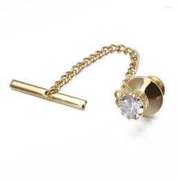 Brooches HAWSON Mens Crystal Tie Tack With Chain Gold Clip Party Accessories For Men 11 Colour Optional264d5175404