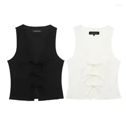 Women's Tanks Solid Colour Tank Top 2024 Spring Summer Women Bow Tie Decoration With Beach Style Sexy Sleeveless Open Navel