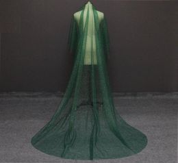 Bridal Veils Shining Long Green Wedding Veil With Gold Dust Glitters One Layer 3 Metres Cathedral WITHOUT Comb Voile Mariage1514572