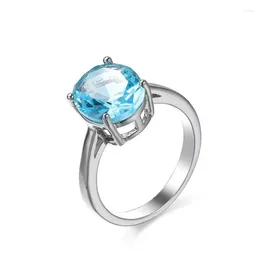 Cluster Rings MxGxFam Single Sea Blue Oval For Young Women Simple Design White Gold Colour Fashion Jewellery Cubic Zircon