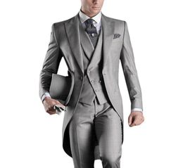 European Style Slim Fit Groom Tailcoats Light Grey Custom Made Prom Groomsmen Men Wedding Suits JacketPantsVestTieHanky2323587