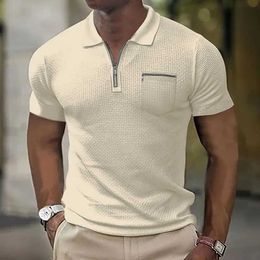 Men's T-Shirts Summer Solid Colour Casual Mens Polo Shirt Loose Business T-shirt Mens Zipper Top 100 J240506