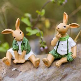 Sculptures Creative Rabbit Children's Room Decoration Cartoon Home Outdoor Decoration Simulation Animal Resin Crafts Pastoral Style Statues