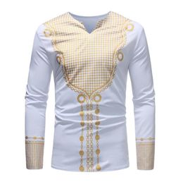 African Bazin Dashiki Mens Top Print Long Sleeve Brand Slim T Shirt Men ONeck Tribal Camisa Oversize Streetwear Pull Tee Shirt 211075044