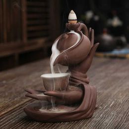 Fragrance Lamps 1pc Creative Home Decorations Zen Meditation Buddha Hand Lotus Tea Ceremony Backflow Incense Burner Candle Holders Home Decor T240505