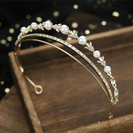 Headbands Handmade headbands wedding hair accessories womens engagement Jewellery brides pearl crown simple headwear party gifts Q240506