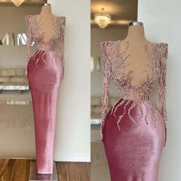 Pearls syrena pył różowy elegancki v dekolt veet suknie balowe długie sukienki na specjalne OCNS długie rękawy wieczorne suknie eet es