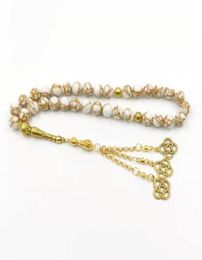 Beaded Strands Tasbih White Howlite Spun Gold Stone Muslim Rosary 33 Paryer Beads Misbaha Islamic Eid Gift Bracelets9996124