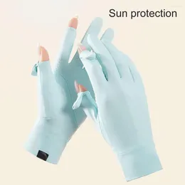 Cycling Gloves 1 Pair Anti-slip Silicone Fingertip Opening Summer Logo Print Girls Suncreen Ice Silk Thin For Autumn Winter