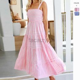 Designer Dress Summer New Sexy Stripe Print Hanging Strap Waist Holiday Dress for Women Plus size Dresses