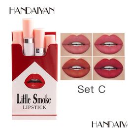 Lipstick Creative Cigarette 4Pcs/Set 12 Colors Veet Matte Long Lasting Waterproof Y Nude Non-Stick Cup Lips Makeup Drop Delivery Healt Dhrwk