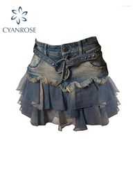 Skirts Women Patchwork Skirt Vintage Y2k Summer Harajuku Korean Style Streetwear Elegant Fashion A-line Mini Pippie Clothes