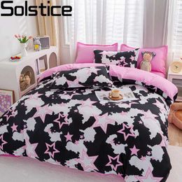 Bedding sets Solstice Girl Kid Teen Bedding Supplies Pink Black Five Point Star Fashion Bedding Supplies Down Duvet Cover Pillow Cover Flat Bedding Supplies J240507
