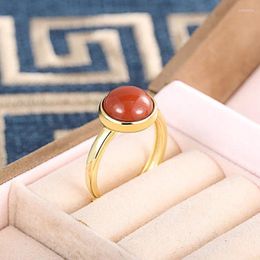 Cluster Rings JZ075 ZFSILVER Silver S925 Fashion Trendy Turquoise Jade South Red Agate Fine Simple Luxury Round For Women Wedding Party