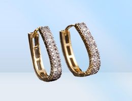 Iced out Paved Zirconia Hoop Earrings 18k Yellow Gold Filled Womens Huggie Earrings Sparkling Gift Pretty Jewelry6388269