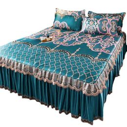 Bedding sets 3 Pcs Set Modern Royal Blue Bedspread Cool Bed Skirt Machine Washable Sheets Bed with Elastic Band for Queen King Size J240507