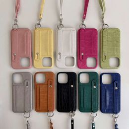 New crocodile patterned card Apple 15 promax crossbody phone suitable for 13/14 protective case