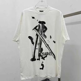 s T-Shirts Good Quality Steel Nails Direct Spray Pattern PrintSaint Michael T Shirt Men Woman Chaopai Summer Cotton White Tops Tee J240506