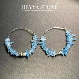 Hoop Earrings HEYYA STONE Vintage Natural Aquamarine Simple Classic Circle Gemstone Jewelry Handmade Stainless Steel Exclusive