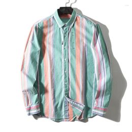 Men's Casual Shirts 2024- Fashion Business Wedding Work Gentleman Cotton Button Point Collar Colour Stripe Commuter Long Sleeve Shirt