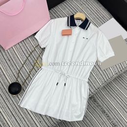 Short Sleeve Dress Women Letter Embroidered Dresses Summer Casual Shirt Dress Lapel Neck White Dresses