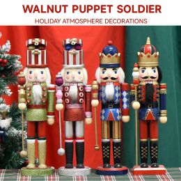 Miniatures 38CM Christmas Nutcracker Soldier Puppet Desktop Ornament Wooden Handmade Glittering Powder Doll Home Decoration Christmas Gift