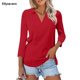 Women's T Shirts Solid Color Lapel Loose T-Shirt Top Polo Neck Seven Sleeve Pullover Soft And Comfortable Daily Commute Simplicity