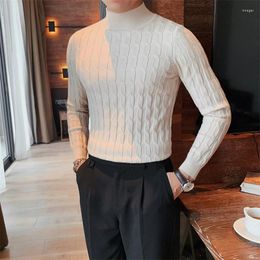Men's T Shirts Luxury Twist Jacquard Knit Tops Men Casual Mock Neck Long Sleeve Slim Fit Sweaters Mens Knitted Spring Vintage Knitwear