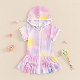 Girl Dresses Girls Swim Cover Up Kids Swimsuit Coverup Zip-Up Beach Tie Dye Print Bathing Suit Wraps