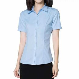 Women's Blouses Shirts Fashion Woman Blouses 2024 V-neck Short Sle Solid Work Shirts Tops Pretty and Cheap Womens Blouse OL White Fe clothing d240507