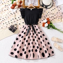 Kids Casual Dress for Girls Clothes Summer Children Fashion Dot Print Sleeveless Black Aline Elegant 714Y 240420