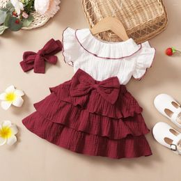 Girl Dresses Baby Girls Dress Toddler Clothes Set 2Pcs Bowknot Ruffles Cute Sleeveless Cotton Born Princess