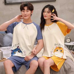 Women's Sleepwear The latest couple pajama set for summer 100% pure cotton short sleepwear for men and women cute cartoon couple pajamas WX