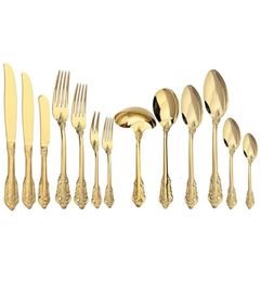 Dinnerware Sets 1Pc Gold Luxury Vintage Cutlery Set Western Dessert Knife Fork Spoon 304 Stainless Steel Tableware Kitchen Flatwar2054420