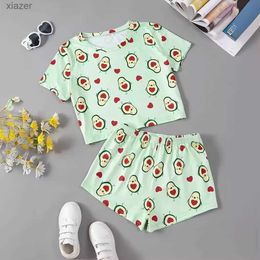 Sonowlee feminino Planta de abacate de abacate Pijama Impresso Conjunto - Sacado e confortável Desgaste casual de mangas curtas Top de pescoço e pijamas de mangas curtas WX