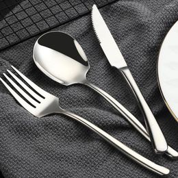 Dinnerware Sets Silver Stainless Steel Spoon For Soup And Tableware Lightweight Portable Suitable All As Shown