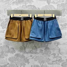 Women's Shorts Designer Trendy letter woven belt splicing high waisted denim shorts for womens 2024 spring/summer versatile wide leg hot pants QFZO