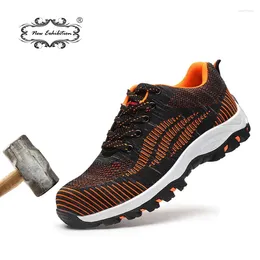 Boots Exhibition Men Safety Shoes Flying Weave Fish Net Uppers Breathable Work Steel Toe Cap For Anti-Smashing Puncture Shoe