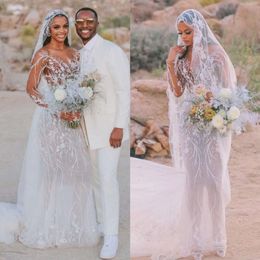 Per abiti in pizzo boho illusione illusione maniche lunghe abiti da sposa abiti da sposa spazzano treno in abito da sposa africano es