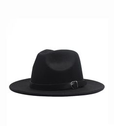 Autumn winter Flat Brim Wool Felt Fedora Hats with buckle Jazz Formal Hat Panama Cap plain hat Men Women big brim felt hat2768231